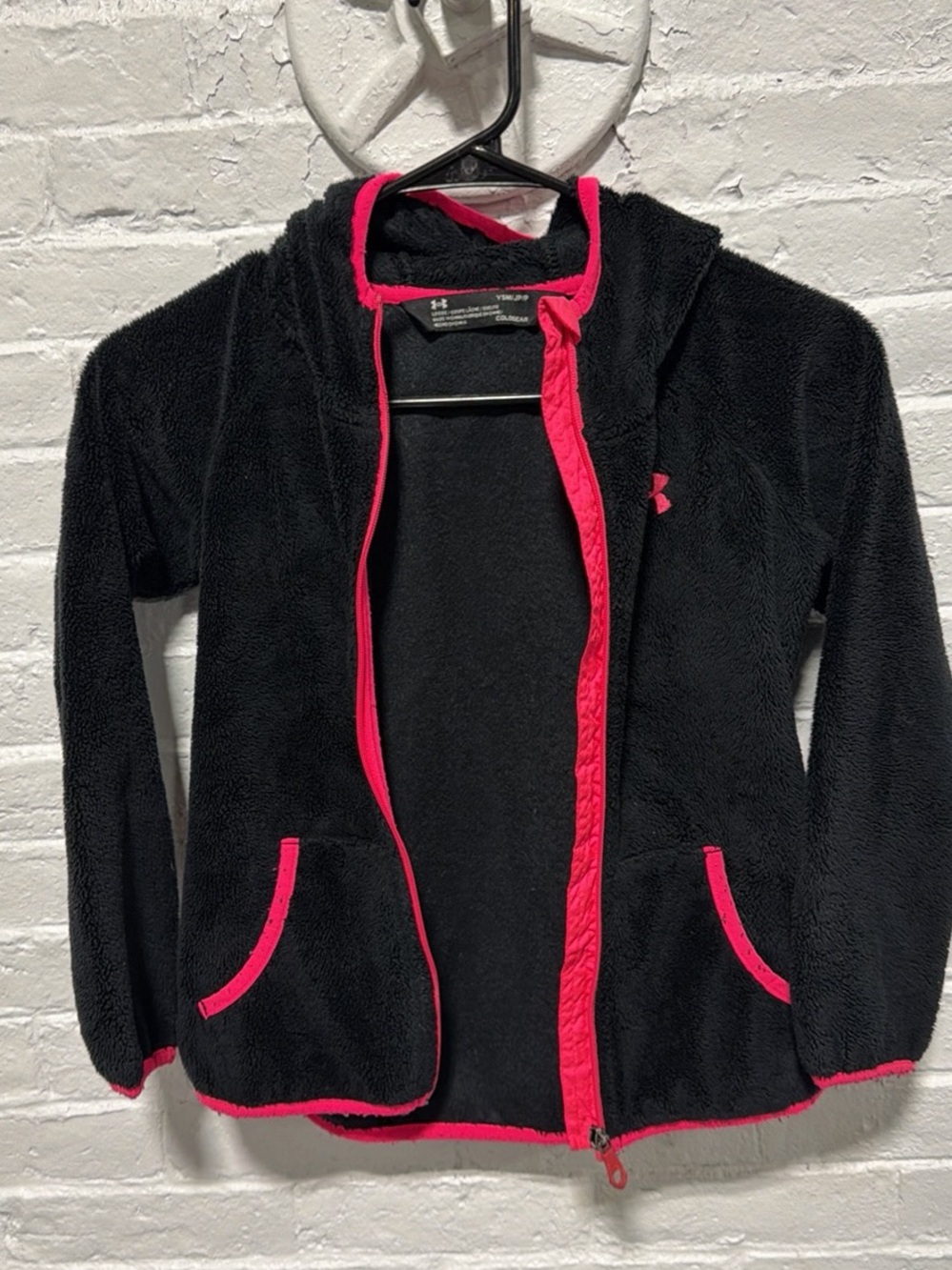 Under Armour Kids Black Fleece Jacket with Pink Trim